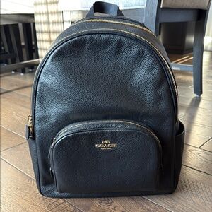 Coach Large Court Black Leather Backpack